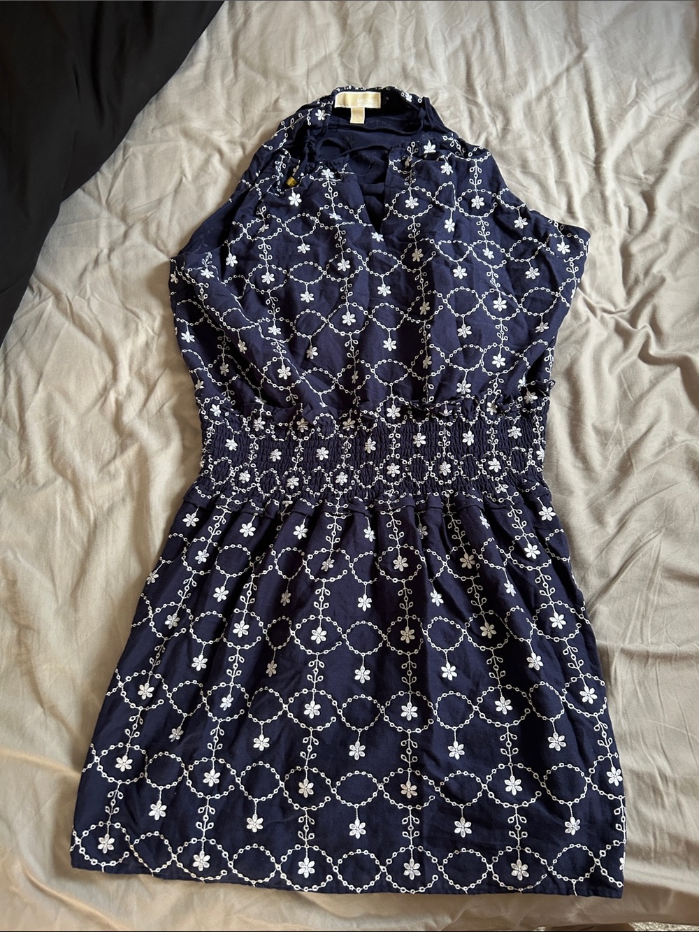 MICHAEL Michael Kors Navy and White Sleeveless Embroidered Dress